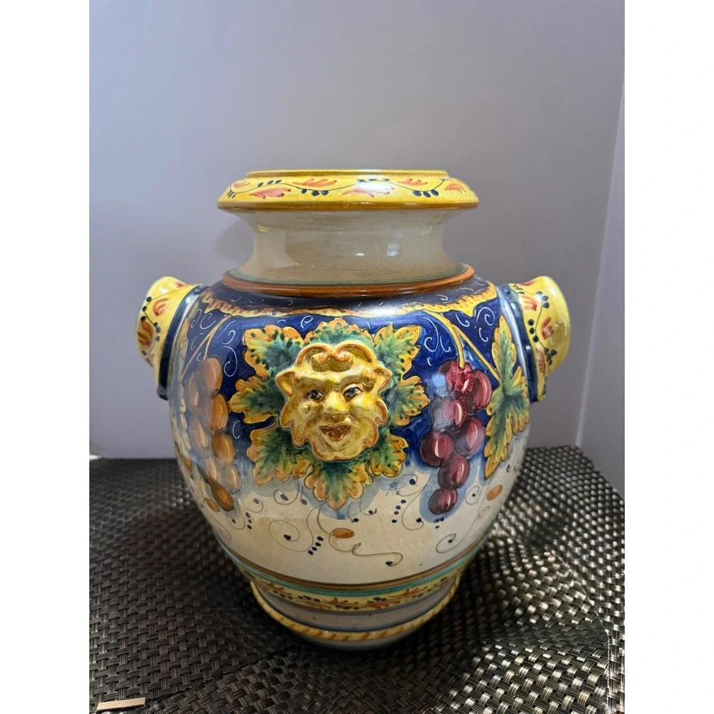 Deruta Artistica Italy Vino Veritas Majolica Vase Bacchus Grapes 14